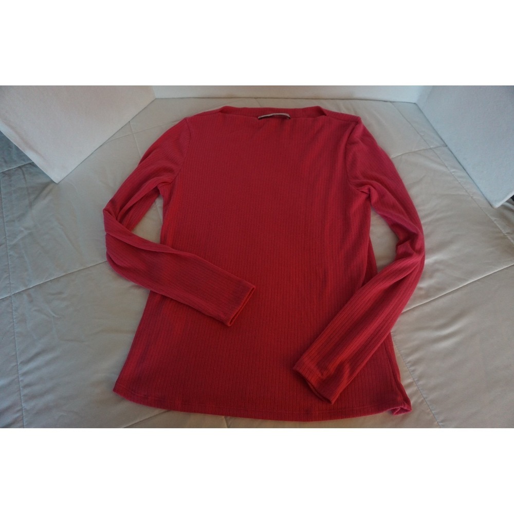 MNG Fuchsia Pink Polyester Ribbed Sweater Top Boat Neck Size L